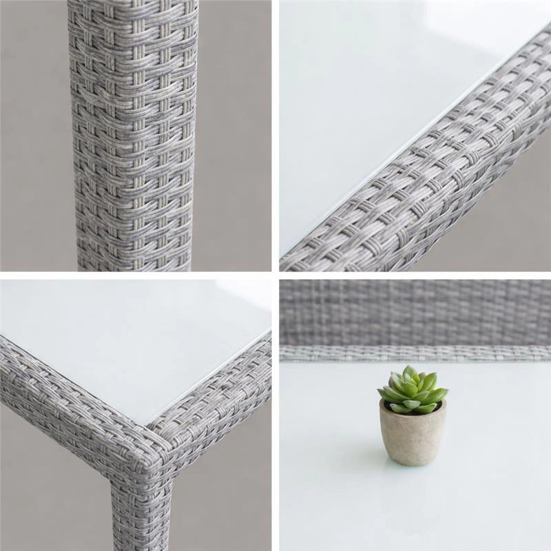 TAVOLO AZORE IN ACCIAIO E WICKER GRIGIO CHIARO 150 X 90CM
