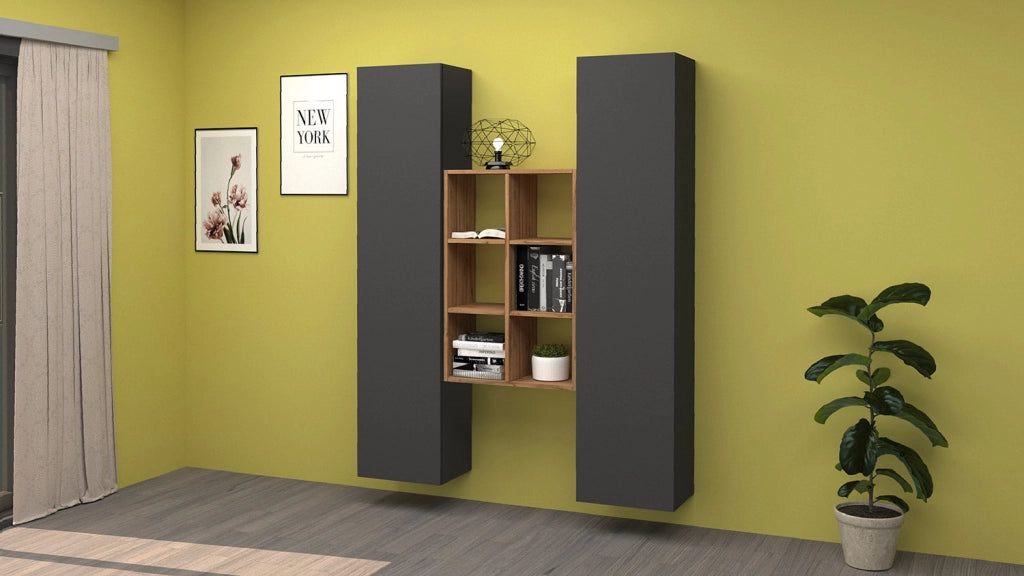 Parete Attrezzata Soggiorno 140x30x180 cm Maruska n°22 Grigio Antracite Opaco