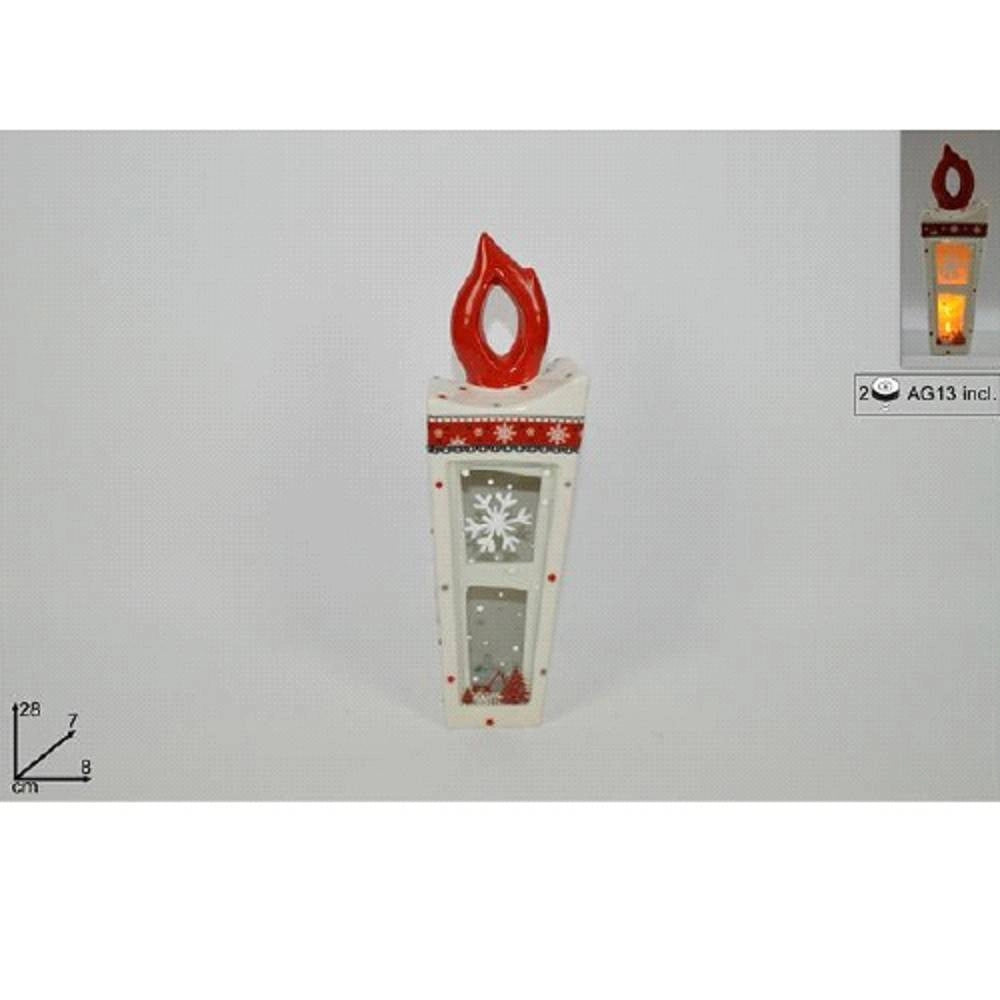 Trade Shop - Lanterna In Ceramica Candela Con Lumino Elettrico 28 Cm Decorazioni Natalizie -
