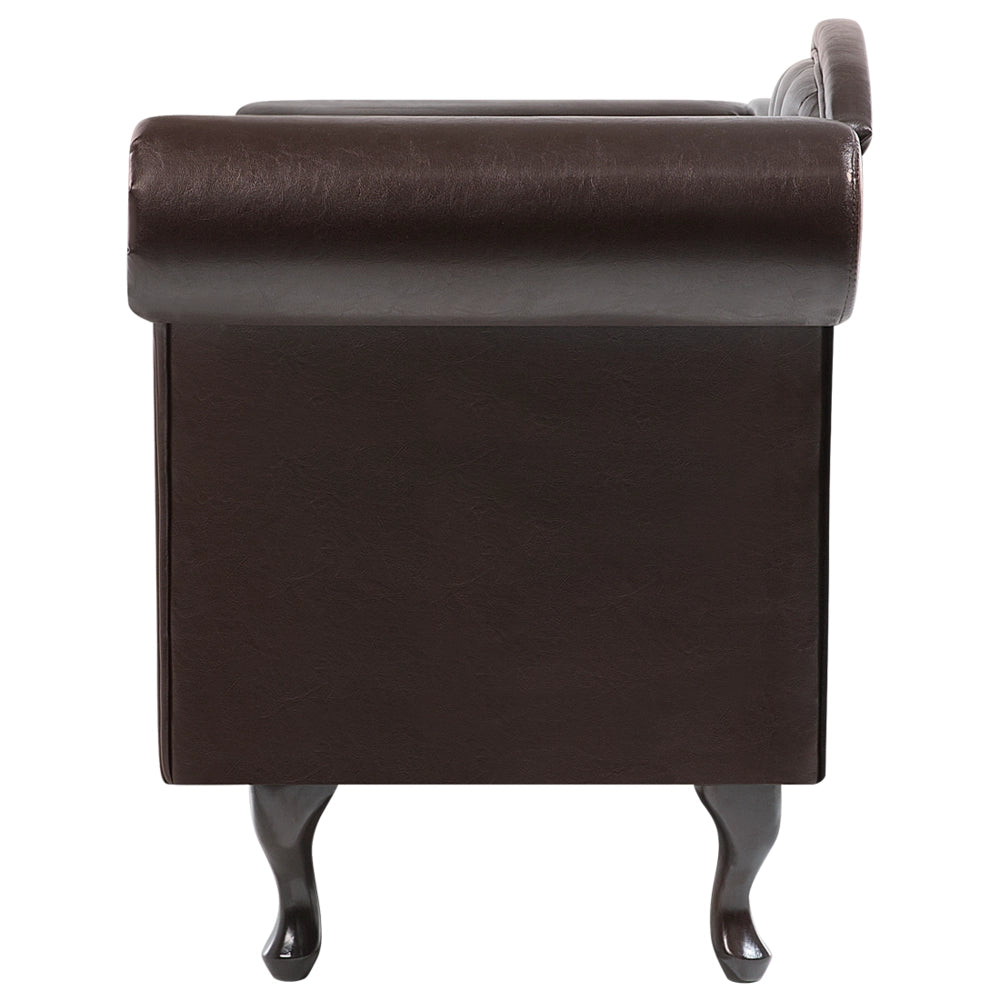 Chaise longue marrone in ecopelle con bottoni imbottiti braccioli arrotolati a versione destra con cuscino