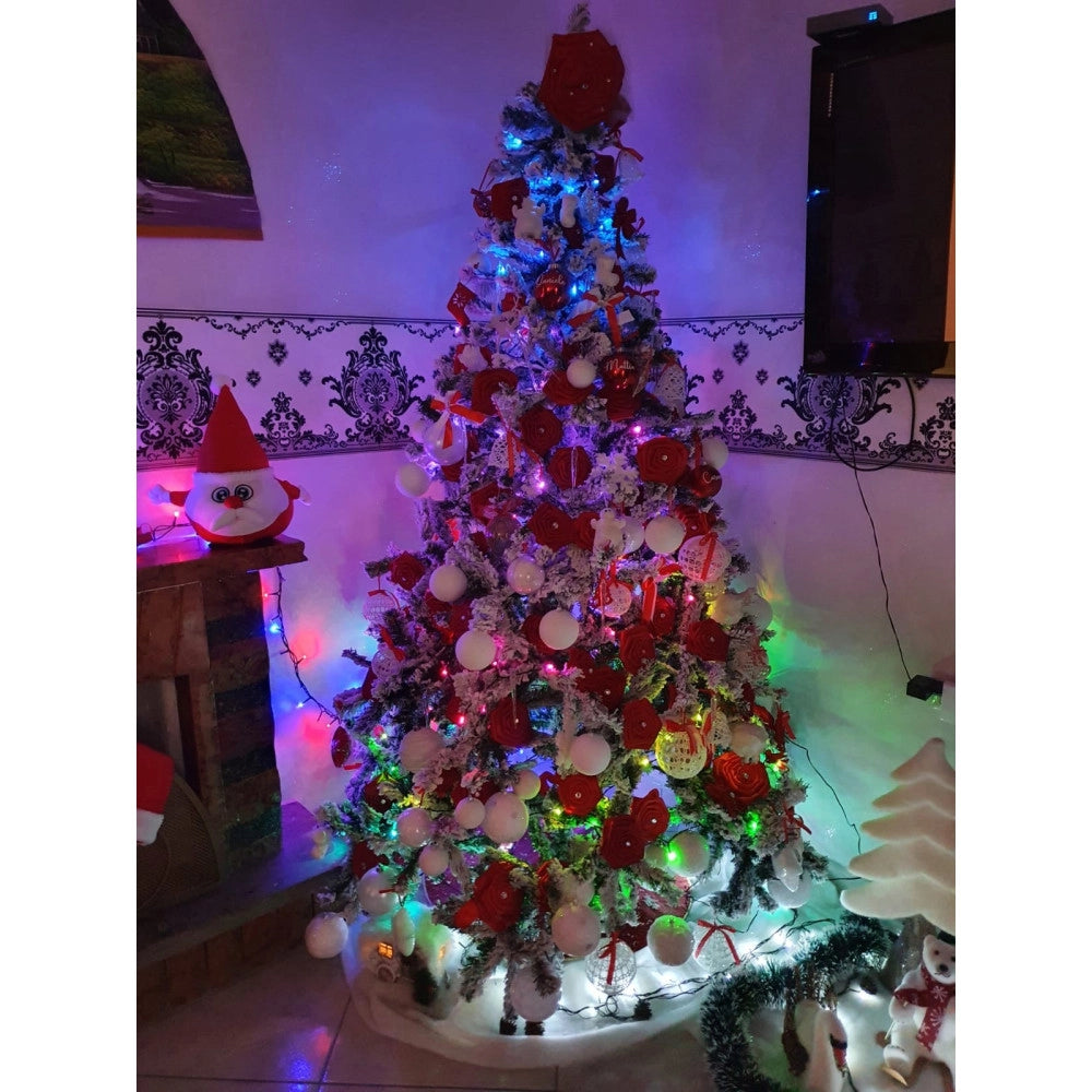 Trade Shop - Albero Di Natale 210 Cm Abete Snow Con Effetto Innevato Bianco Base A Croce -