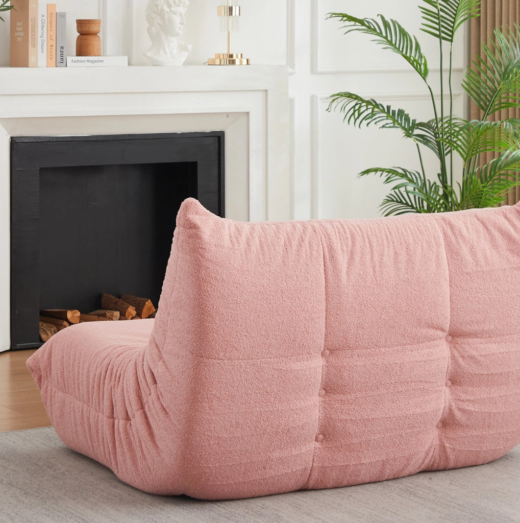 Poltrona lounge modulare rosa in ciniglia teddy, senza montaggio