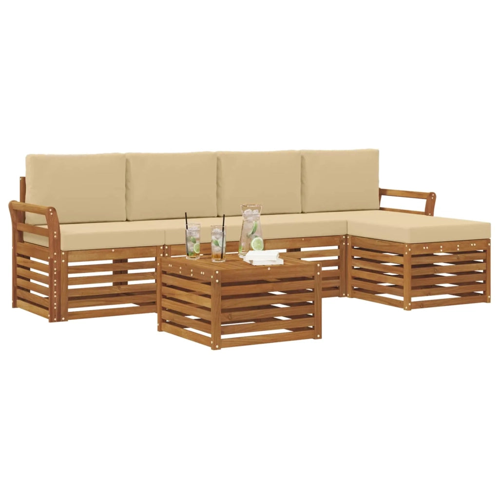 Set di divani da esterno con cuscino 6 pcs Naturale e Beige 3374693