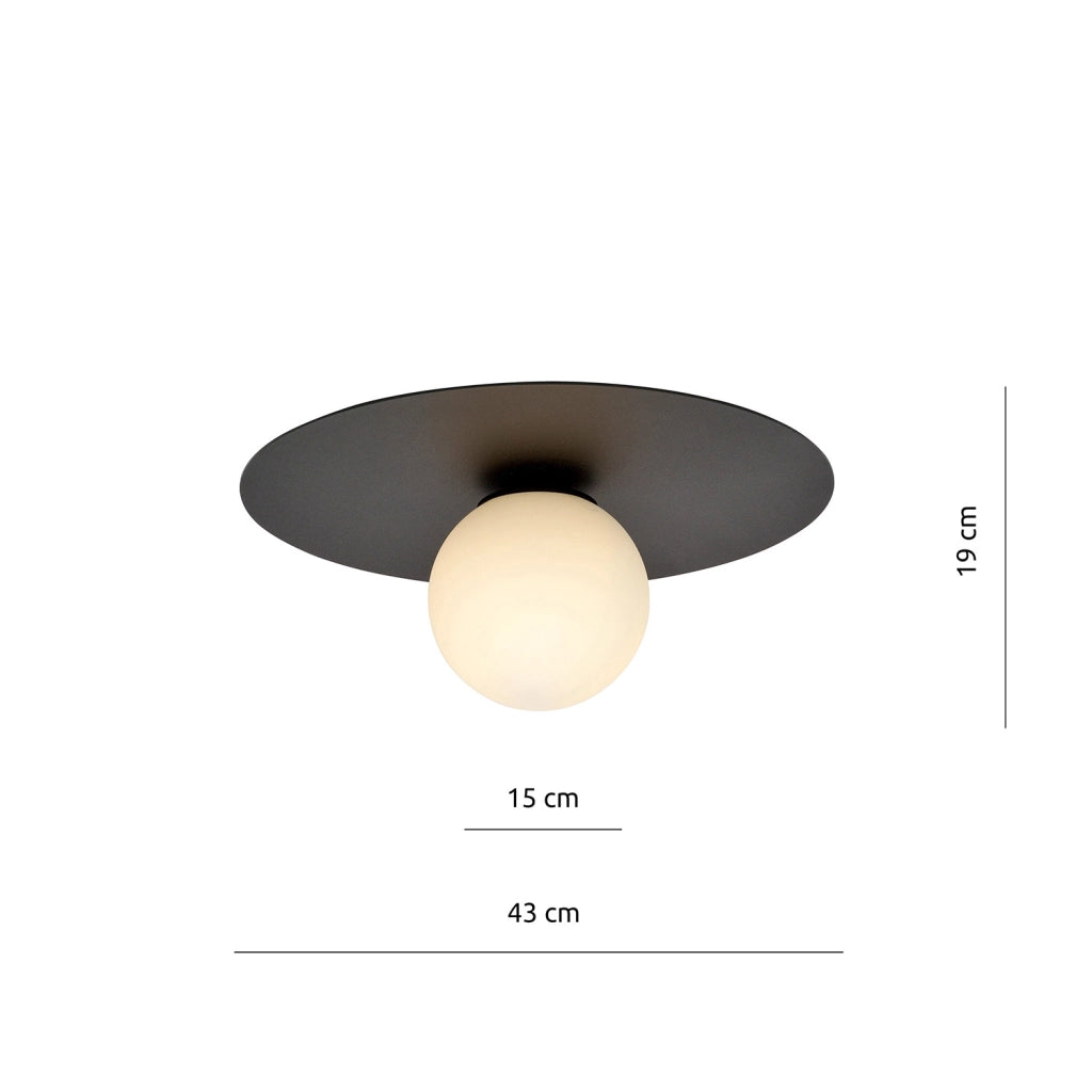 Plafoniera Minimal 1 Luce Mnemosine In Acciaio Nero E Sfera Di Vetro Opale