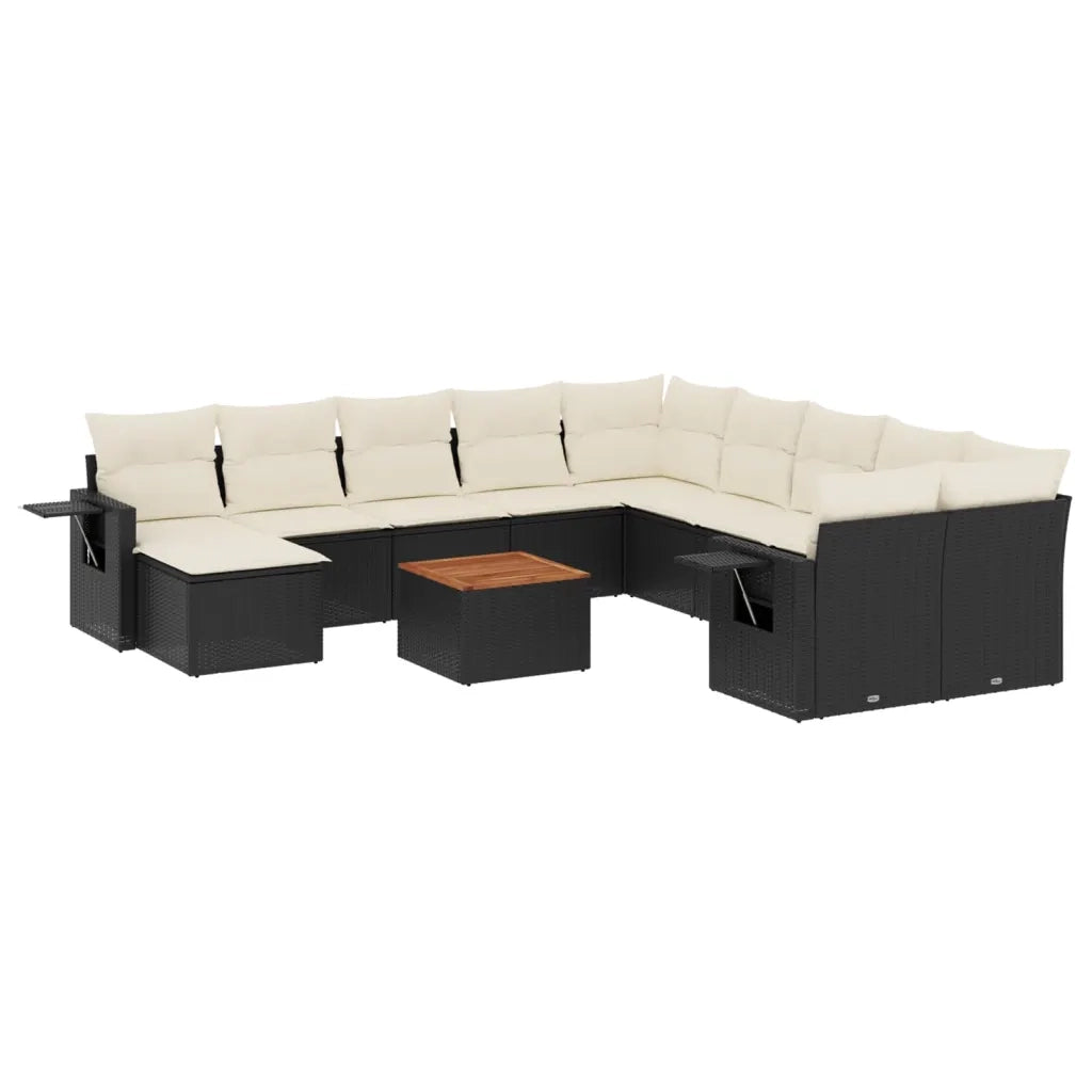 Set Divani da Giardino 12 pz con Cuscini Nero in Polyrattan