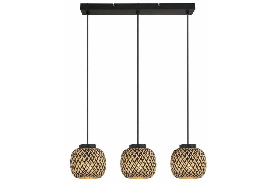 Lampada sospensione boho 3 luci bambù nero E27 Elaine