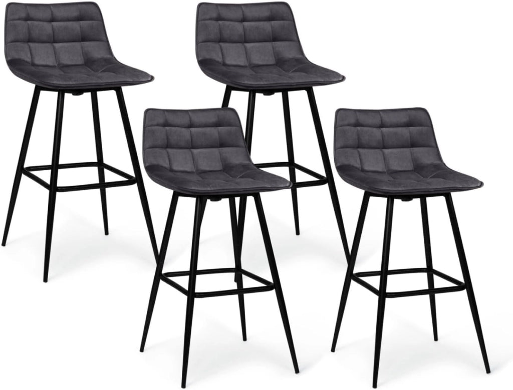Set di 4 sgabelli da bar MADY in velluto grigio scuro