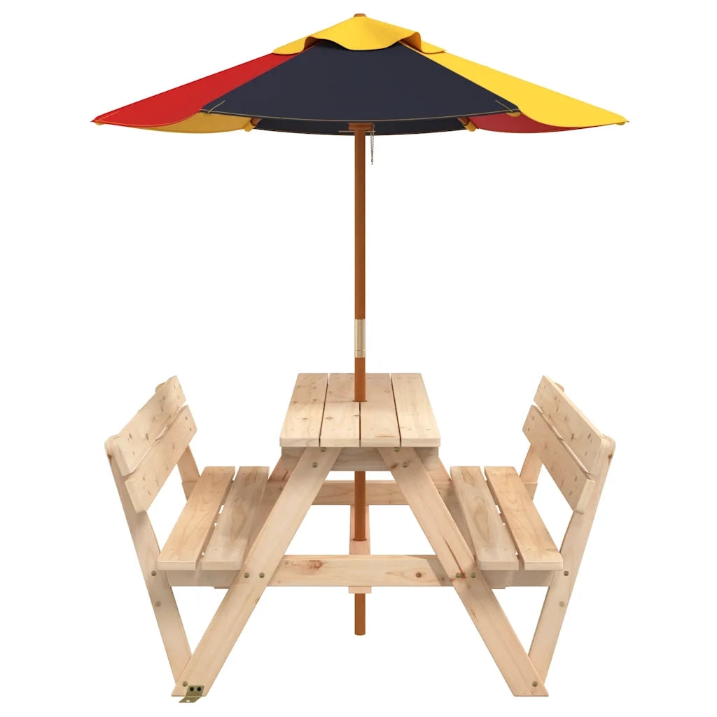 Tavolo da Picnic per 4 Bambini con Ombrellone Legno di Abete 3281617