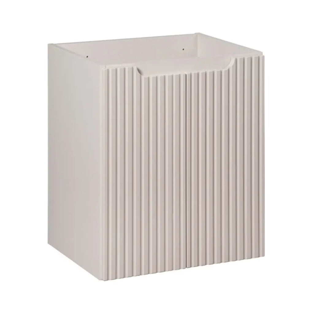 Set da bagno VANO cachemire opaco 50cm: mobile sotto lavabo con ante scanalate verticalmente + piano per lavabo