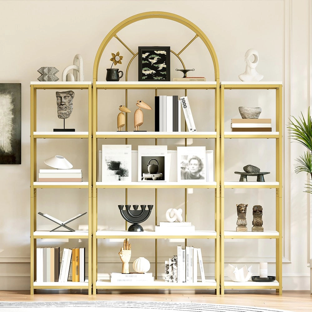 Libreria Modulare con Ripiani in MDF ¨C Xylo ¨C Bianco/Oro, 163x30x184 cm