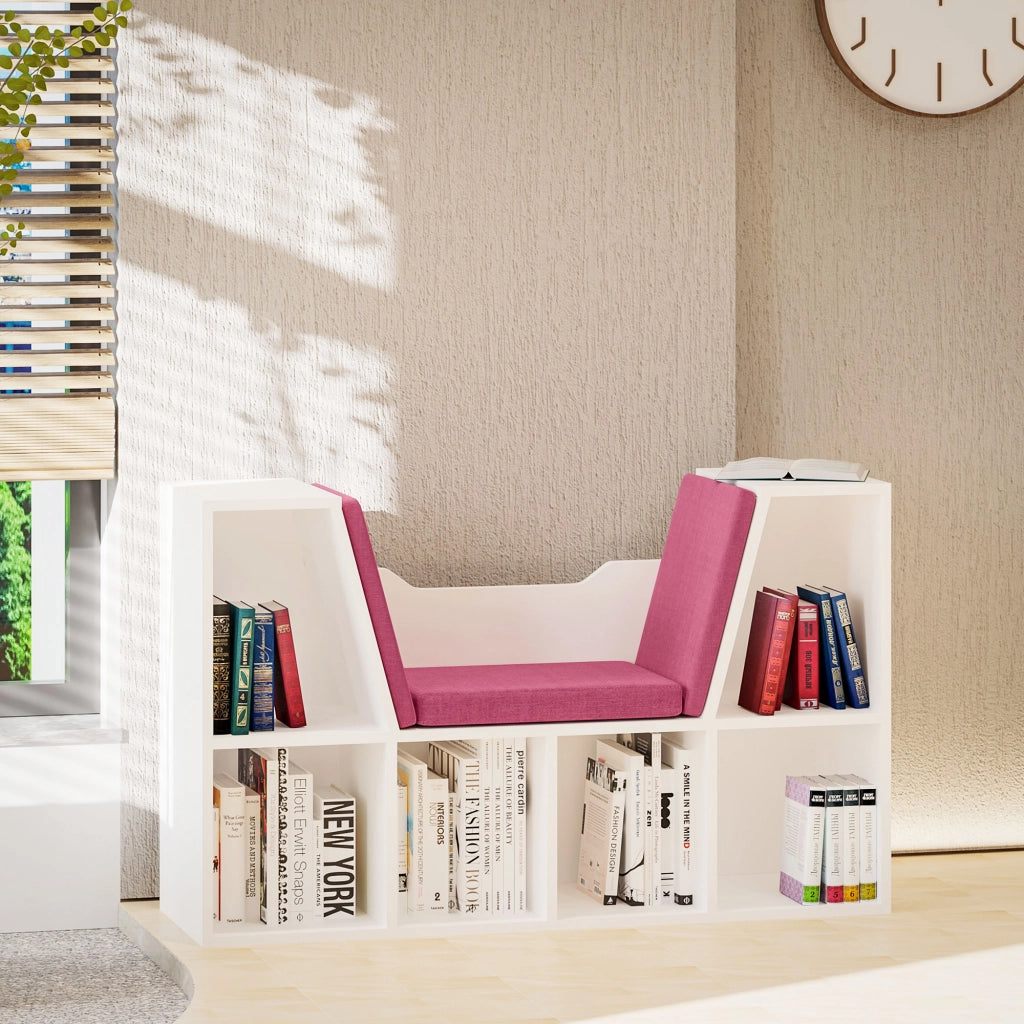 Libreria con seduta 6 cubi scaffale libri ¨C zephmum ¨C 102x30x61cm bianco rosa