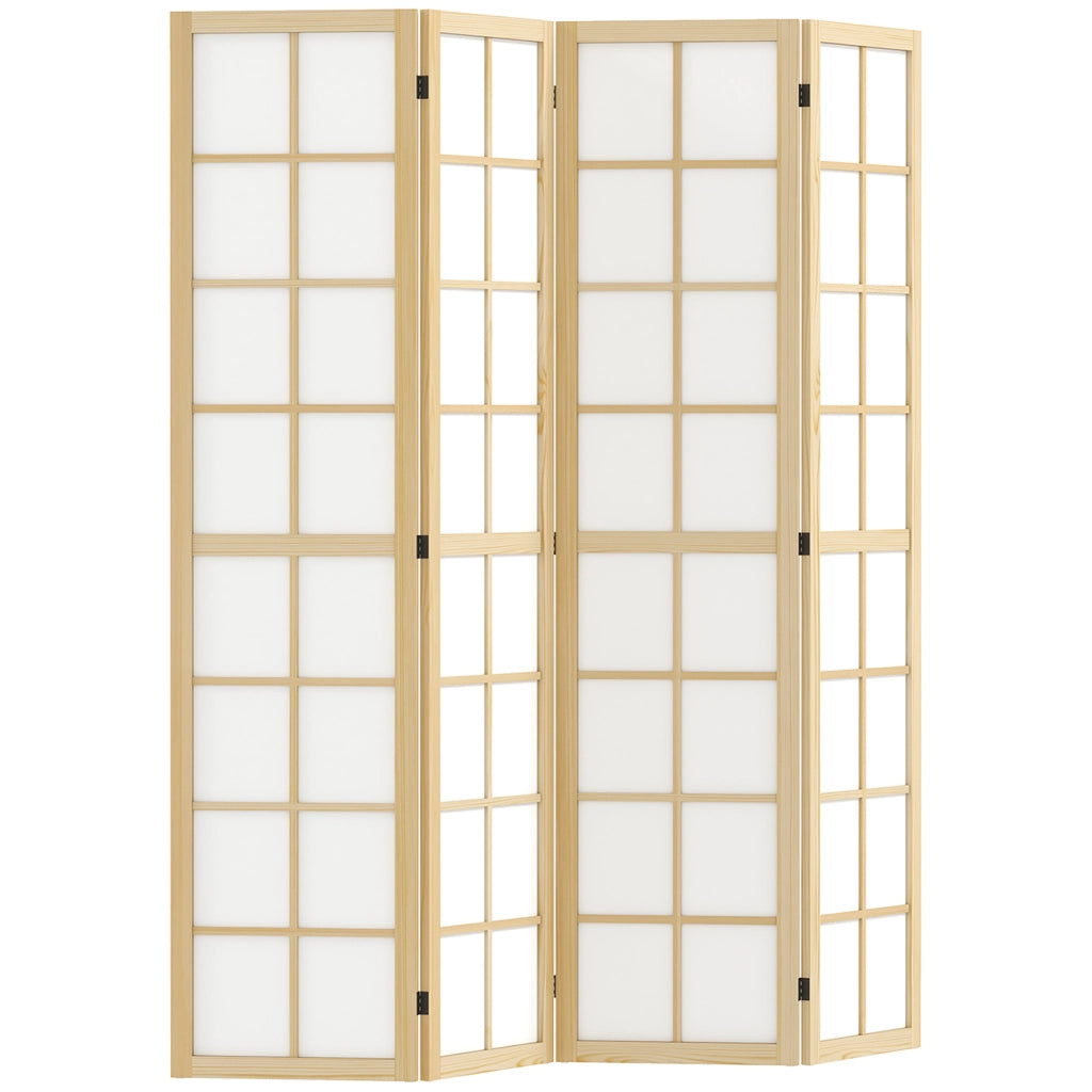 Paravento Pieghevole 4 Pannelli in Legno e Tessuto ¨C zephmum ¨C Legno e Bianco 160x170 cm