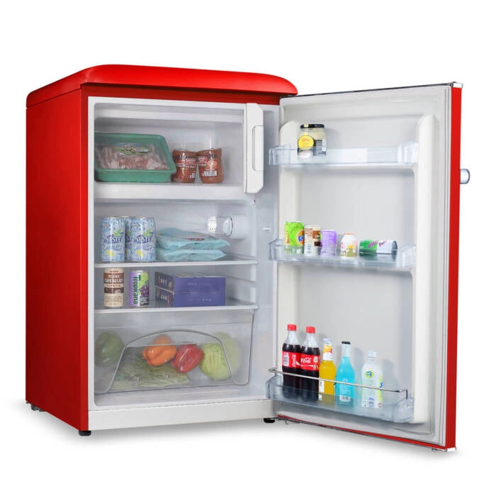 Frigorifero compatto con congelatore 110L stile retrò rosso, freezer 18L e controllo temperatura per casa e ufficio - Sogo
