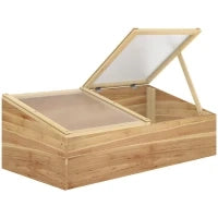 Mini Serra da Giardino Serra per semenzai dim. 100L x 50l x 36H cm Tetto 2 falde apribili separatamente Pannelli in Policarbonato Legno di Abete pre-olio