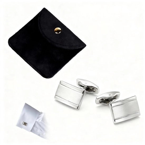 Manopole per cravatta uomini - Forma rettangolare - Finitura opaca - In metallo duraturo - Stile per matrimoni - Incluso cassetto di pelle - Cufflink