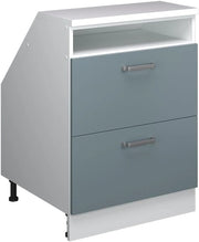 Mobile sottotetto Rion, Grigio-blu, 60 x 81.6 cm con 2 cassetti, carcassa 60 cm profondità, adatto per il salvaspazio sotto tetti spioventi