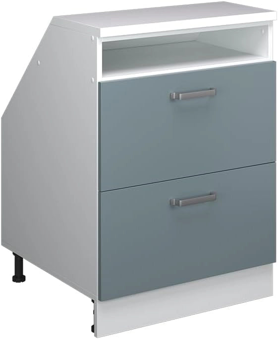 Mobile sottotetto Rion, Grigio-blu, 60 x 81.6 cm con 2 cassetti, carcassa 60 cm profondità, adatto per il salvaspazio sotto tetti spioventi
