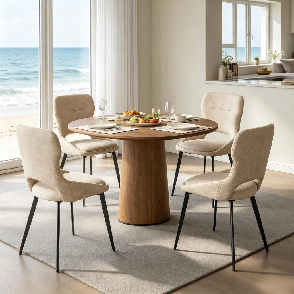 Sedia da Pranzo Set da 4 con Braccioli, Schienale Imbottito e Gambe in Legno, Ciniglia Cachi