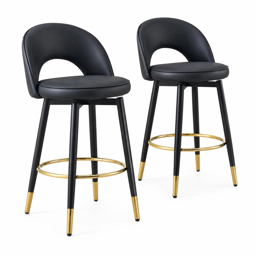 Sgabello da bar girevole a 360° ergonomico in metallo e pelle PU nero