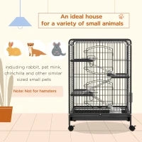 Gabbia per Piccoli Animali e Piccoli Roditori con Ruote, Gabbietta per Conigli e Cincillà con 3 Rampe e 3 Piattaforme, Ciotola e Bottiglia, 61.5x44x95 cm, Nero