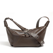 Borsa a conchiglia da donna in vera pelle marrone