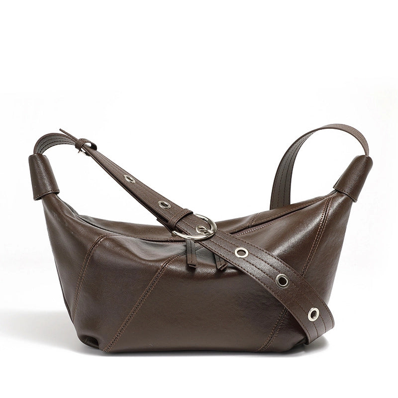Borsa a conchiglia da donna in vera pelle marrone