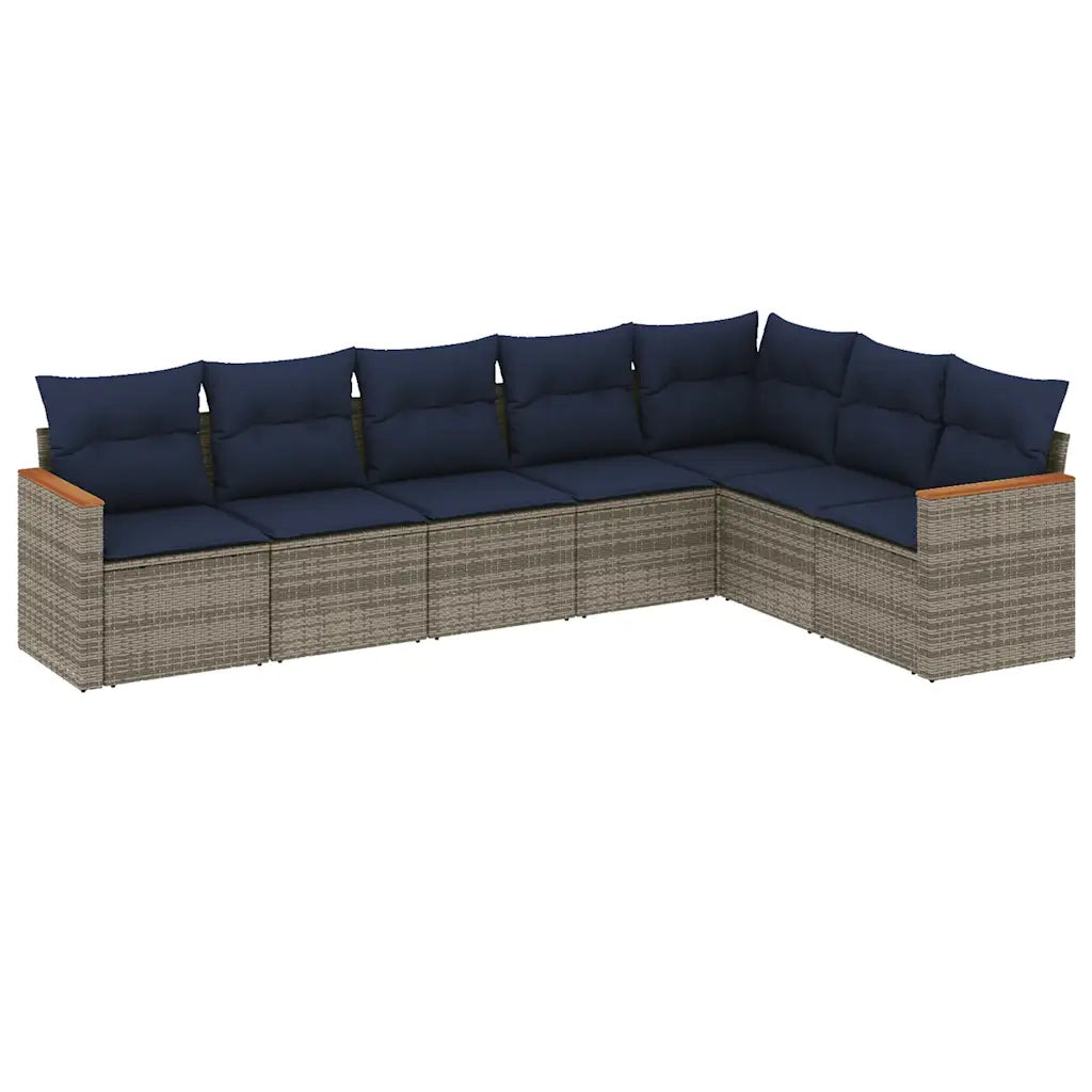 Set Divani da Giardino 7 pz con Cuscini Grigio in Polyrattan 3226033