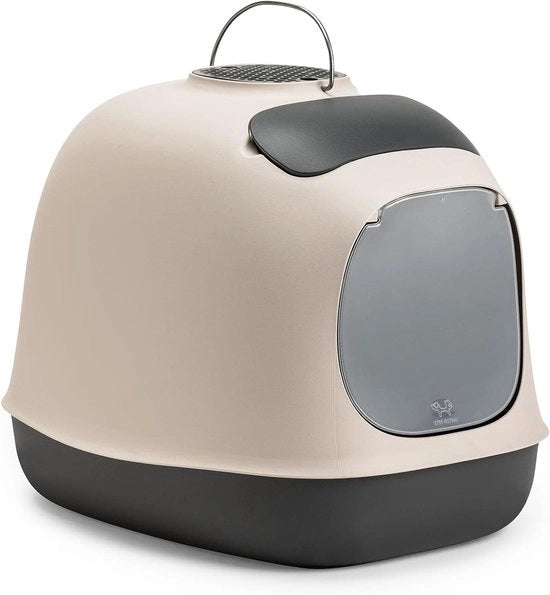 Cassetto per Gatti con Design di Cappuccio, Fatto in Italia con Spazzola e Filtro, Grigio chiaro/Grigio scuro
