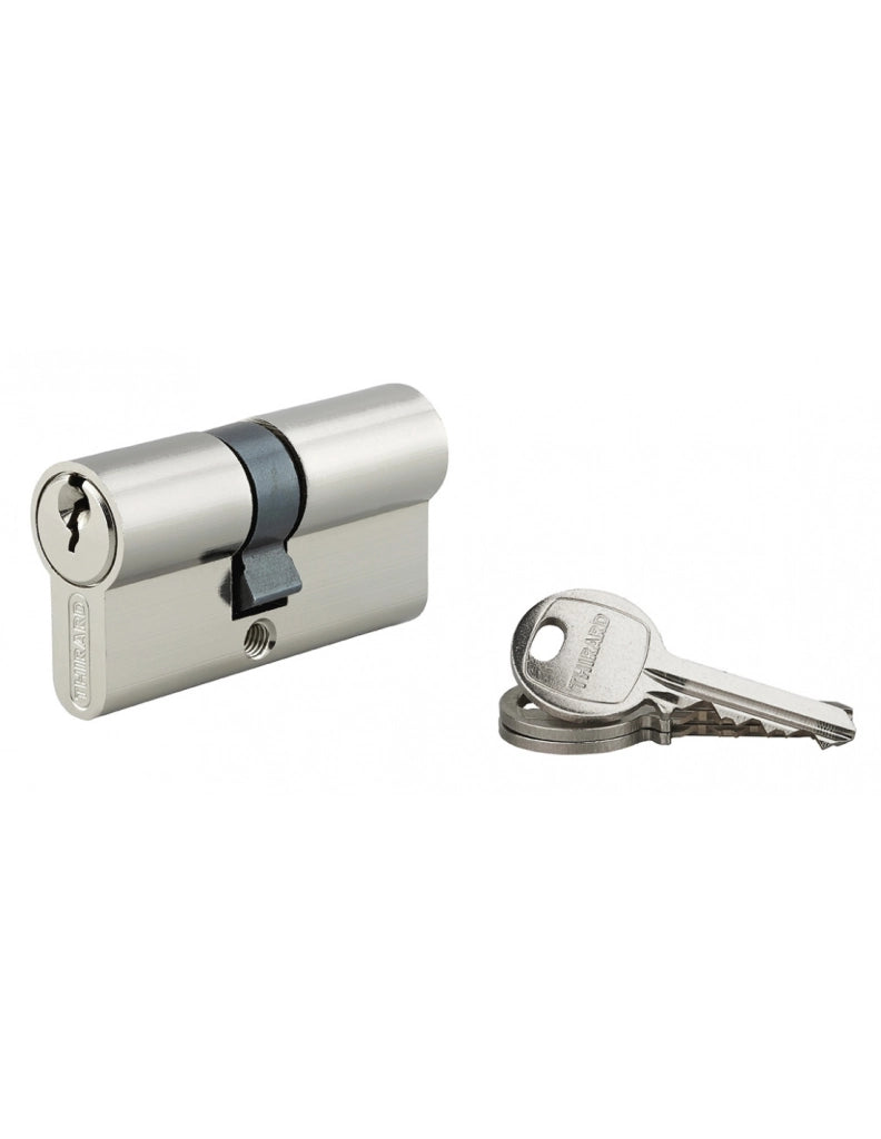 Cilindro europeo SA 28 x 33 mm, nichelato, anti-estrazione, 3 chiavi – THIRARD