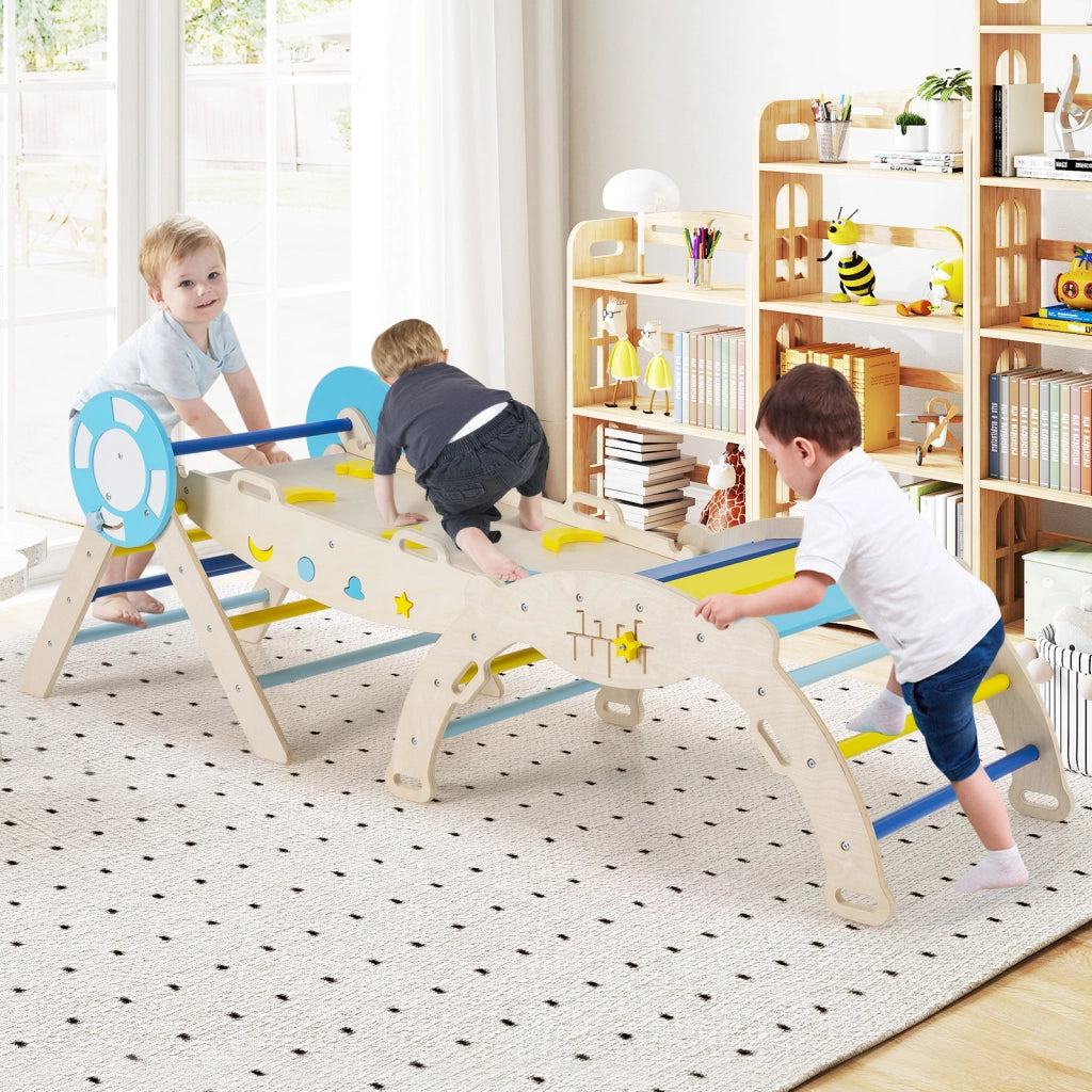 Set triangolare 7 in 1 legno montessori nautico arrampicata scivolo-Set scala arco labirinto palestra interna pieghevole bambini Macaron