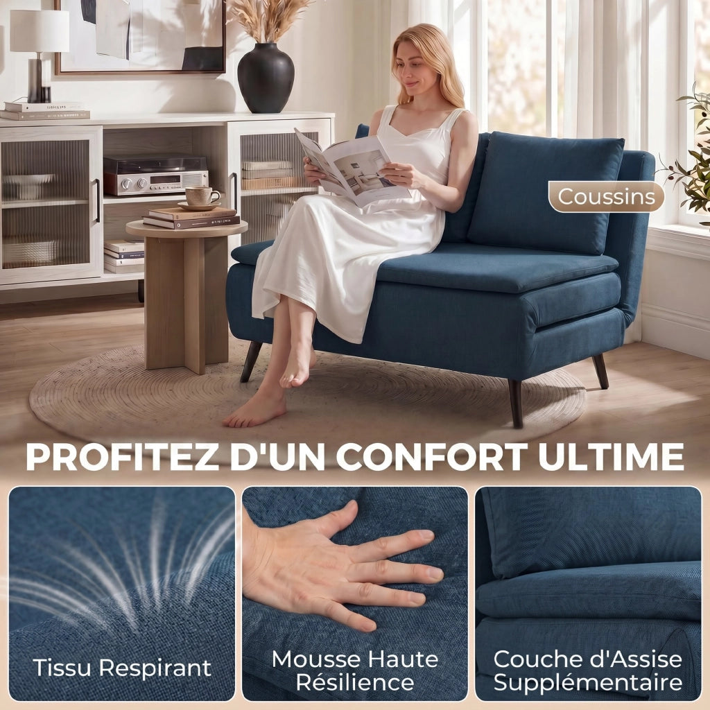 Divano Letto Clic-Clac 2 Posti ¨C Xylo ¨C Blu con Schienale Regolabile e Cuscino