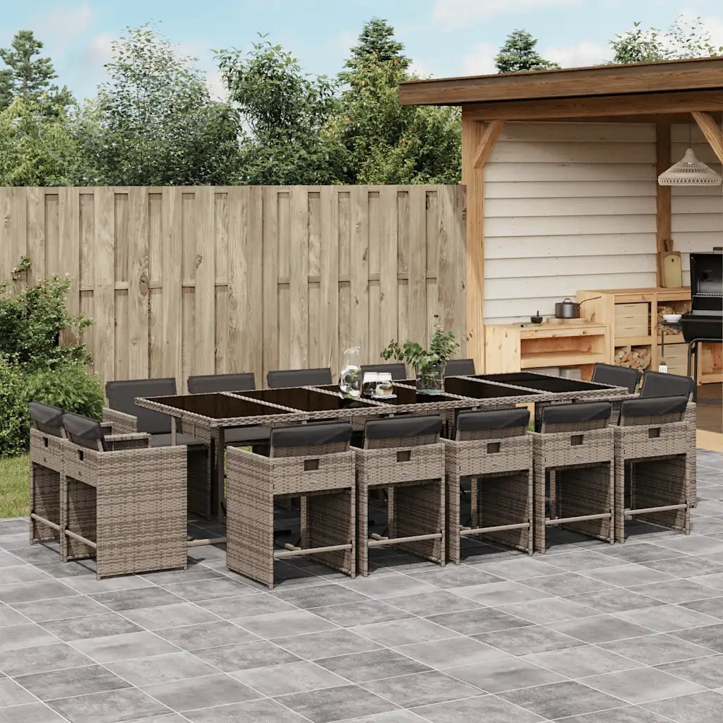 Set da Pranzo da Giardino 15 pz con Cuscini Grigio Polyrattan 3211232