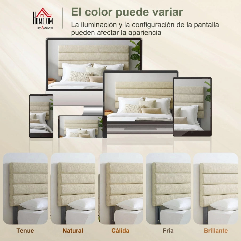 Testiera Imbottita Regolabile in Altezza 3 Posizioni ¨C Zephmum ¨C Lino Beige 140 cm
