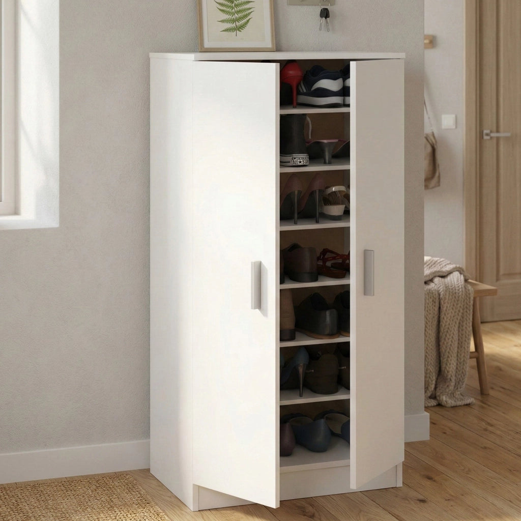 Akimera, Armadio Multiuso 2 Ante 6 Ripiani, 55x108h cm Bianco