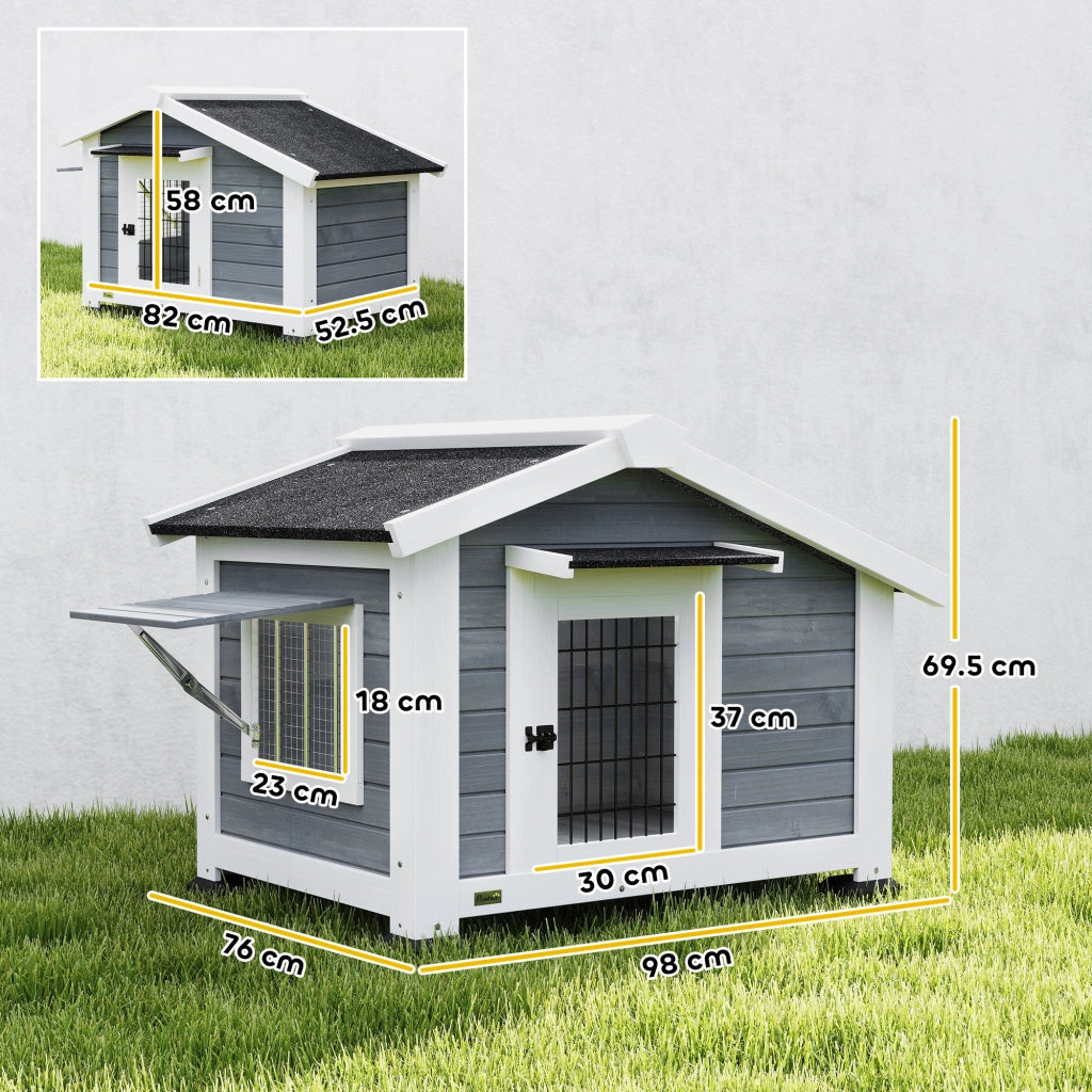 Cuccia per Cani 98x76x69,5 cm Casetta per Cani da Esterno in Legno Grigio