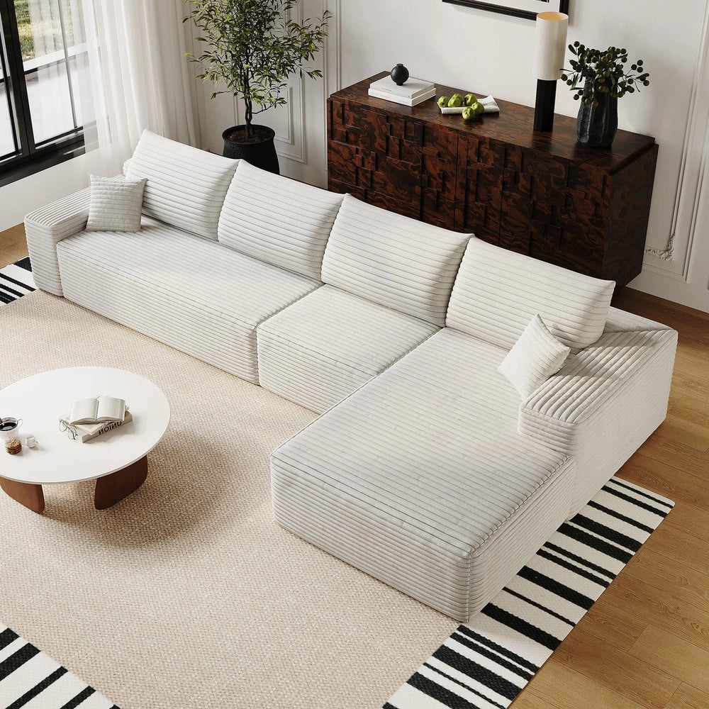 Divano angolare modulare con chaise longue ¨C Minimal ¨C bianco 340cm