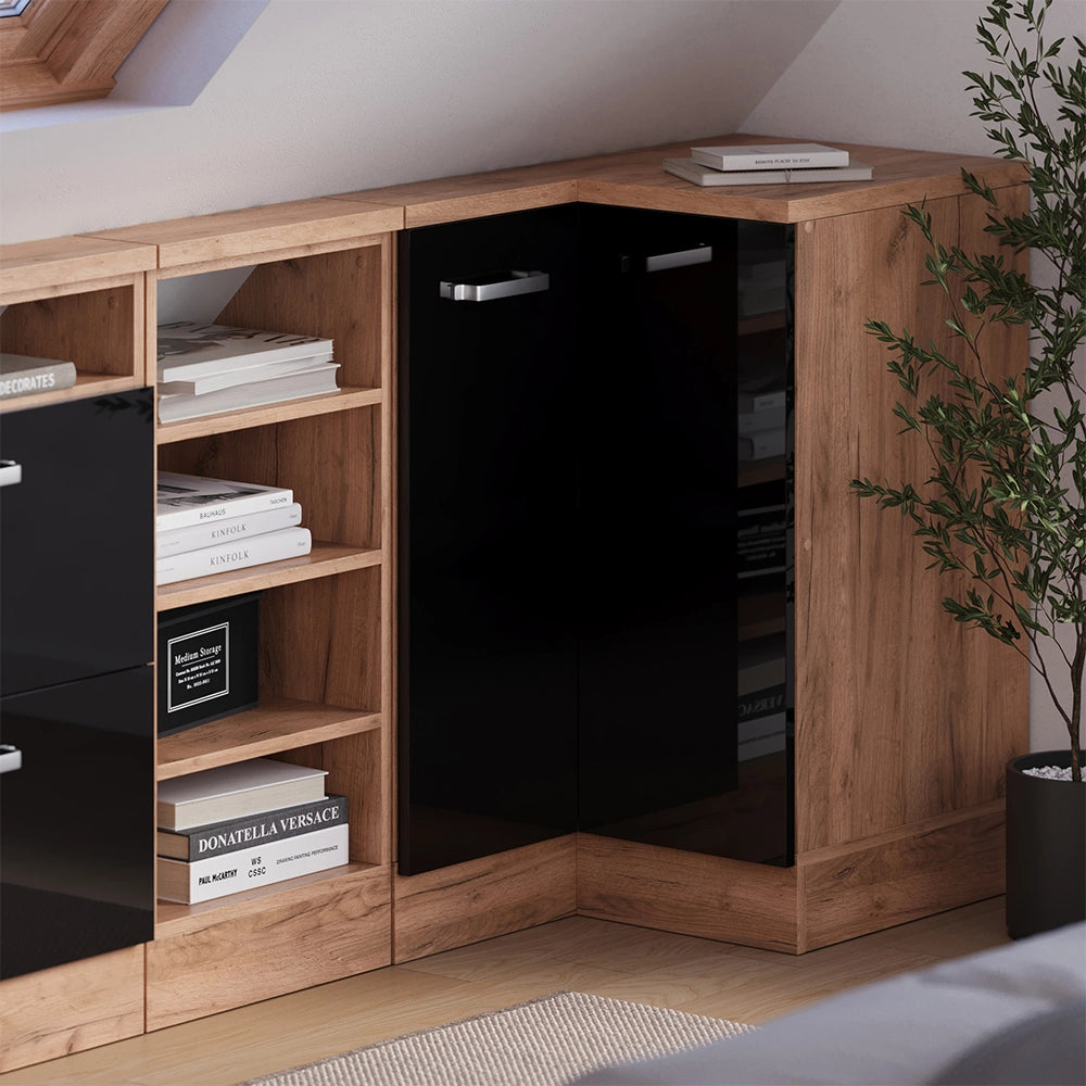 Mobile sottotetto Mobile angolare Rion Nero lucido/Rovere dorato 75.6 x 83.8 cm con 1 porta Vicco