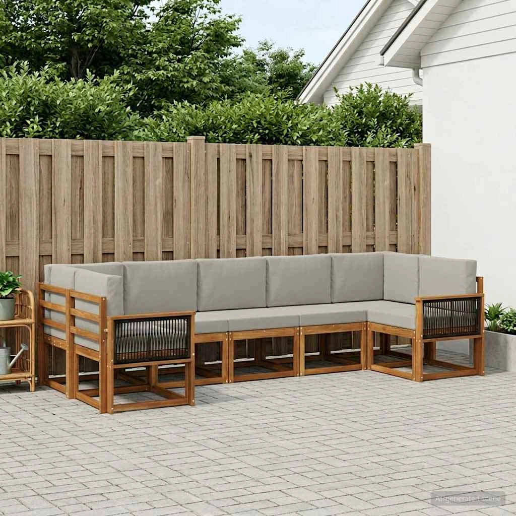 Set di divani da esterno 7 pz Naturale e Grigio Chiaro 3385512