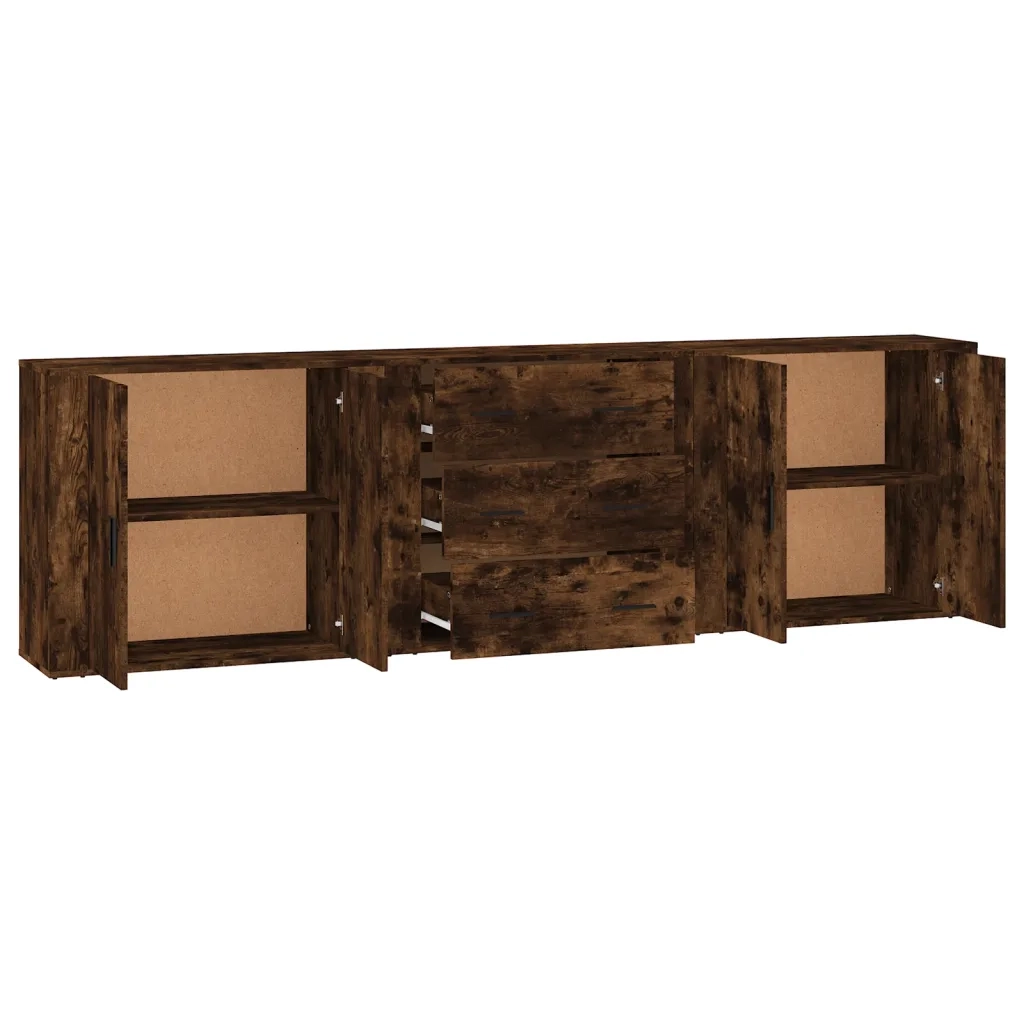 Credenze 3 pz | Madia | Buffet da pranzo | Armadio da pranzo Rovere Fumo in Legno Multistrato