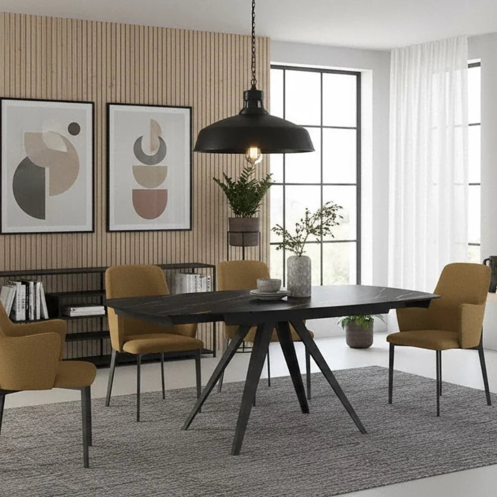 Tavolo da pranzo allungabile in ceramica effetto marmo portoro Glide 120-180x90 cm fino a 8 posti | Duzzle