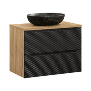 Set da bagno YOKA nero: mobile sottolavabo con cassetti 80 cm, piano per lavabo, lavabo effetto marmo nero e oro