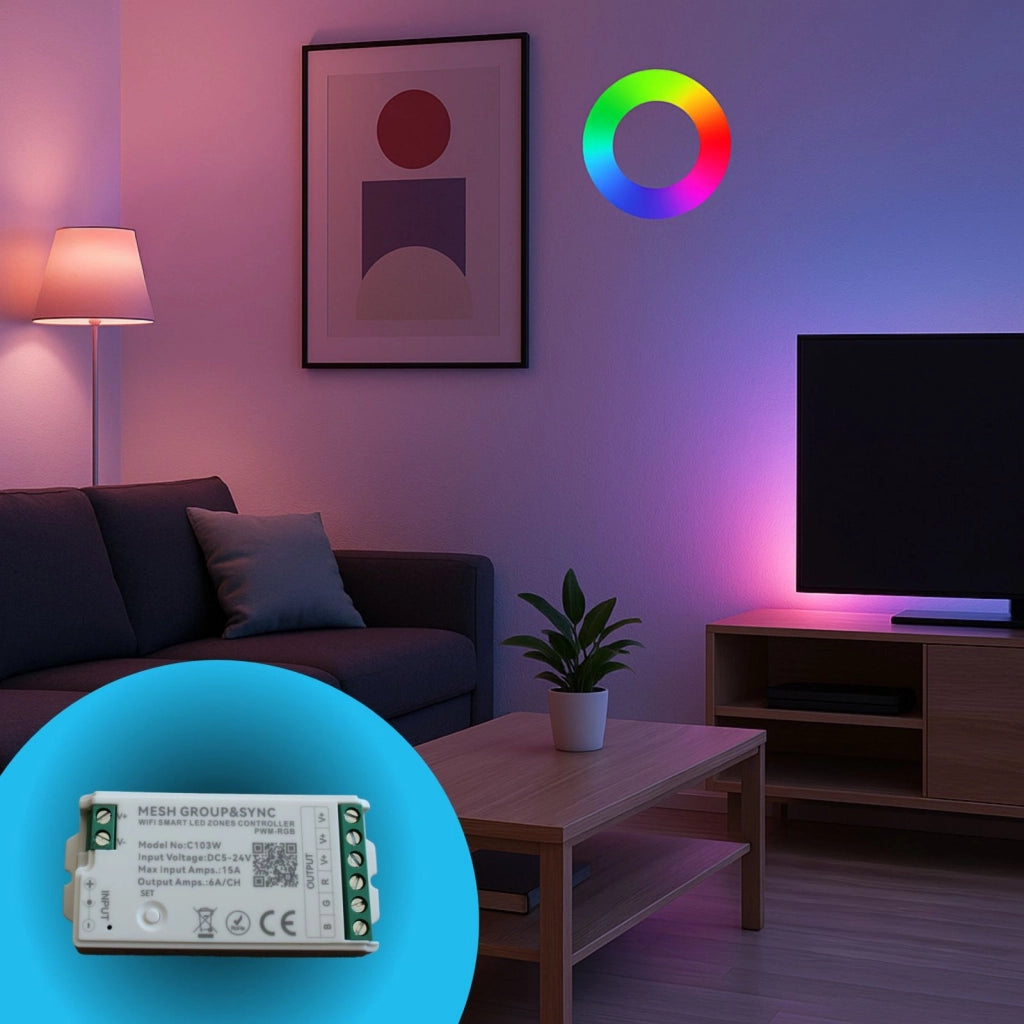 Centralina Controller Per Striscia Led RGB WIFI 2.4G, RF 2.4G TUYA, Smart Life Max 15A Tot. (6A/CH) DC5-24V 360W 3 Canali RGB CLC103R Bianco