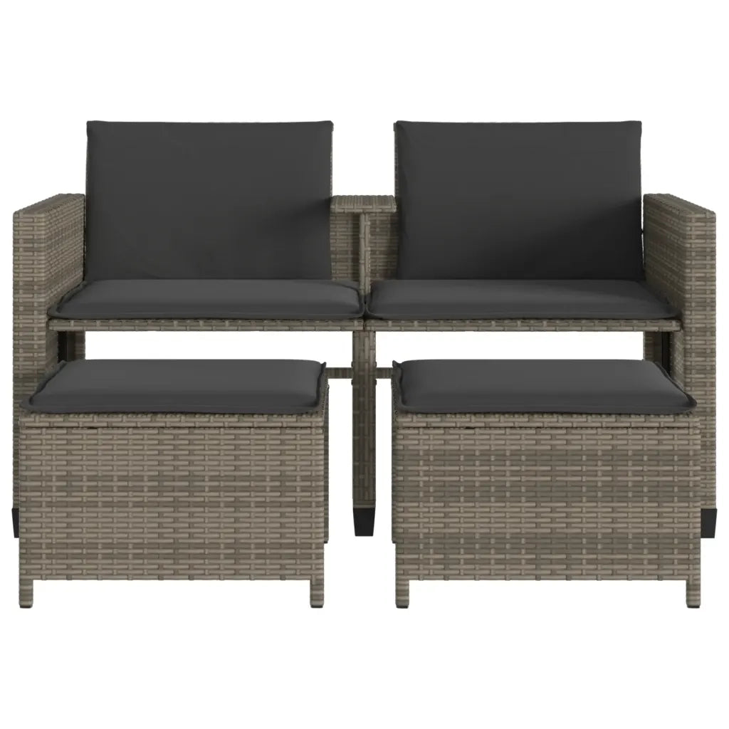 Divano Giardino 2 Posti-Sofa da giardino con Tavolo e Sgabelli Grigio Polyrattan