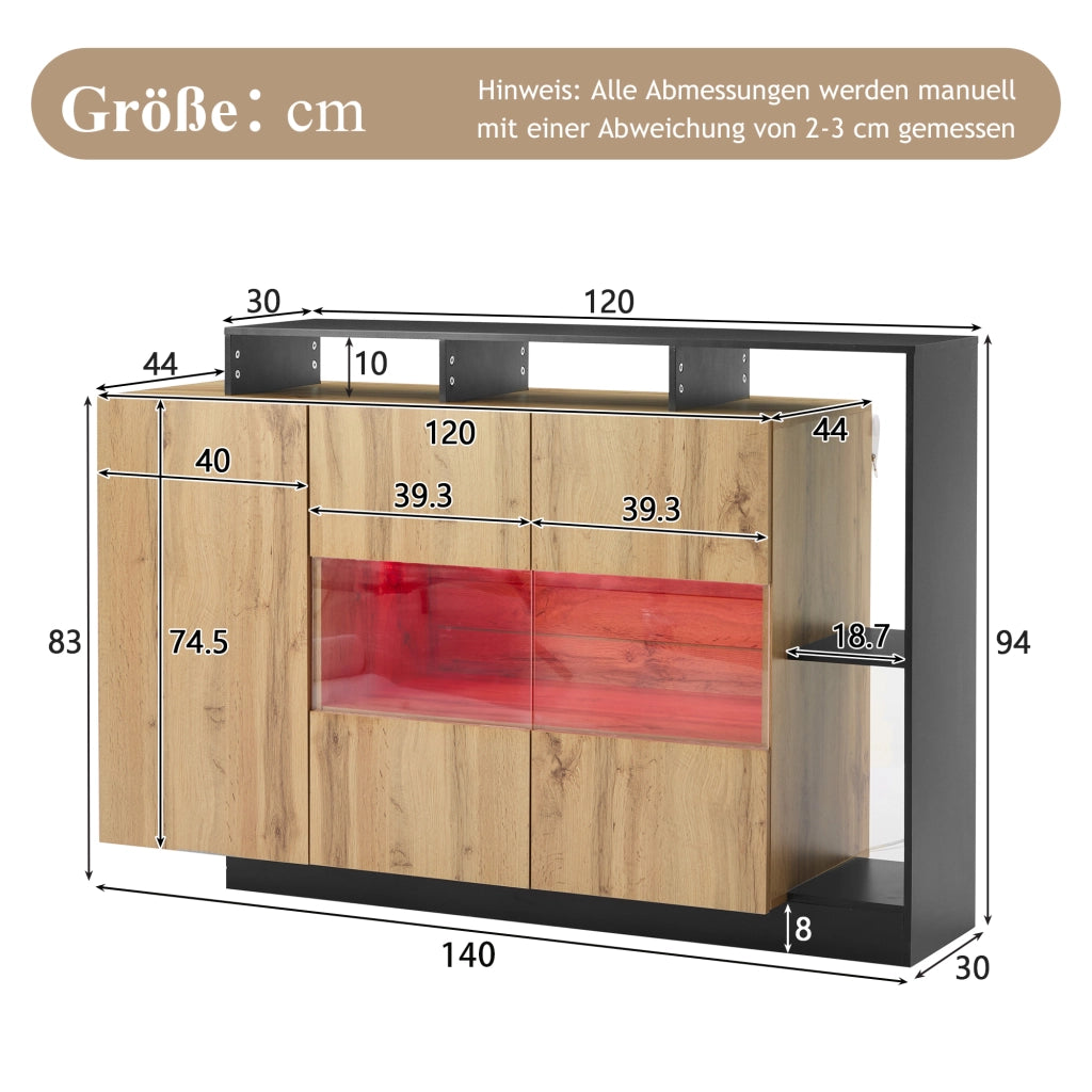 MADIA LED 140x44x93,5 cm MDF color legno con controllo Bluetooth