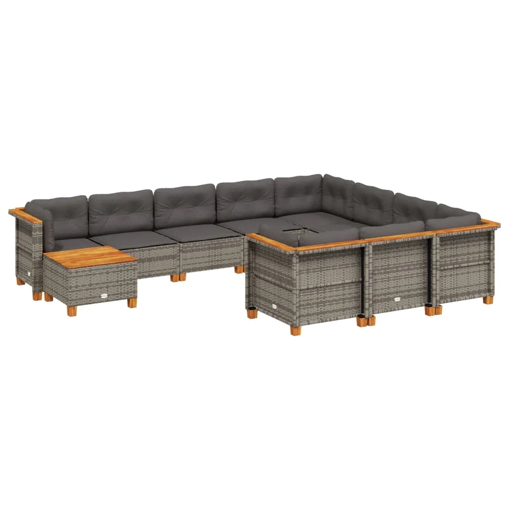 Set Divani da Giardino 11 pz con Cuscini in Polyrattan Grigio 3262056