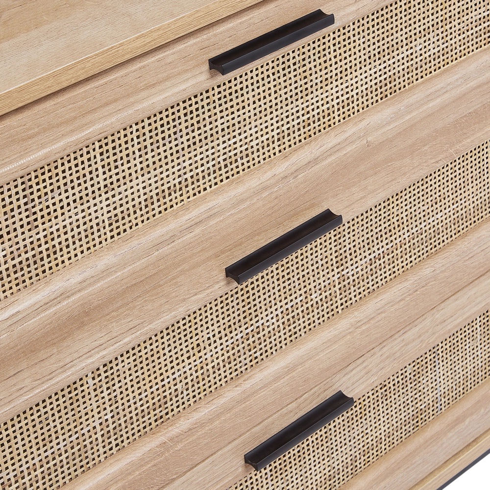 Cassettiera in rattan con tre cassetti con frontale in vimini legno chiaro stile moderno e classico