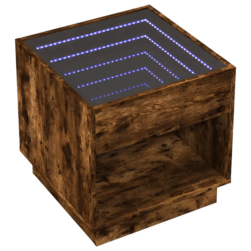 Comodino | Armadio da Notte | Mobiletto da notte con LED Infinity Rovere Fumo 50x50x50 cm