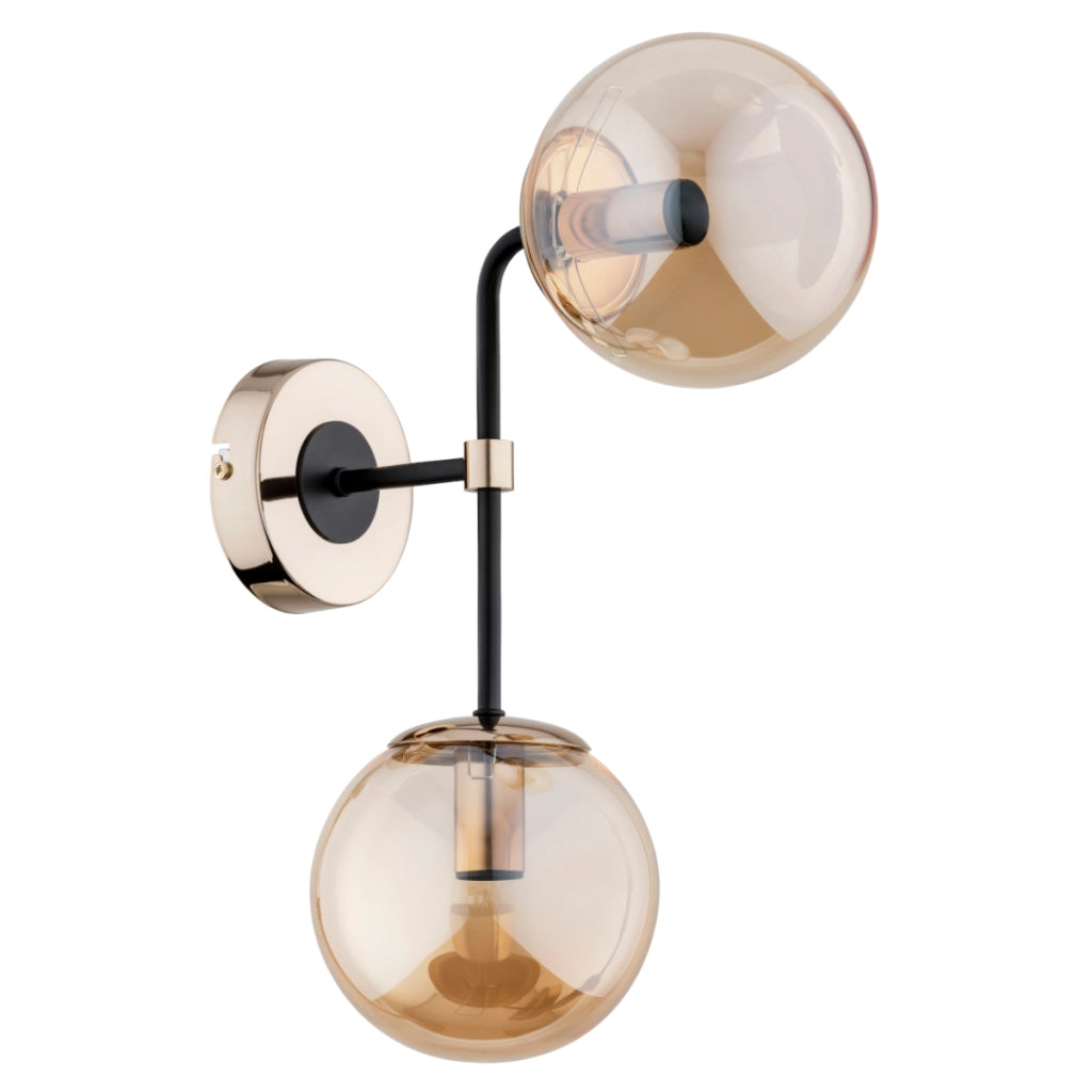 Applique glamour Alfa oro/nero doppia sfere ambra E14