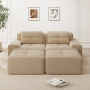 Divano modulare a U beige in velluto a coste con seduta profonda 74 cm
