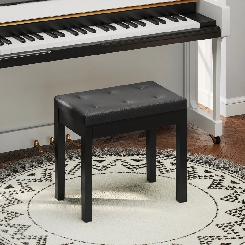 Panca per pianoforte con vano contenitore, seduta imbottita, gambe in legno, nero, 55 x 34 x 50 cm